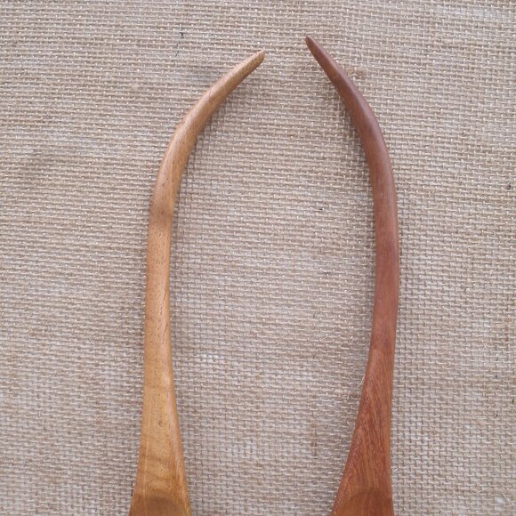 Vintage Berk Craft Wood Salad Serving Set Handmade in Haiti - Picture 15 of 16